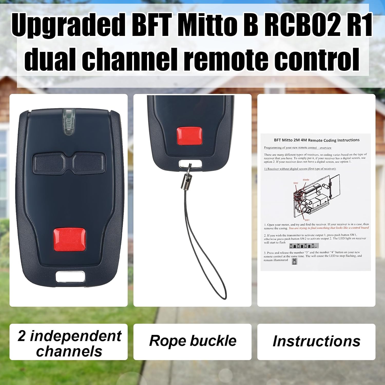 Kingdder 4 Pcs 2 Channel Remote Control Compatible with BFT Mitto B RCB02 R1, 433.92mhz Gate Opener Remote Control Transmitter for All Kinds of Doors, Easy to Program